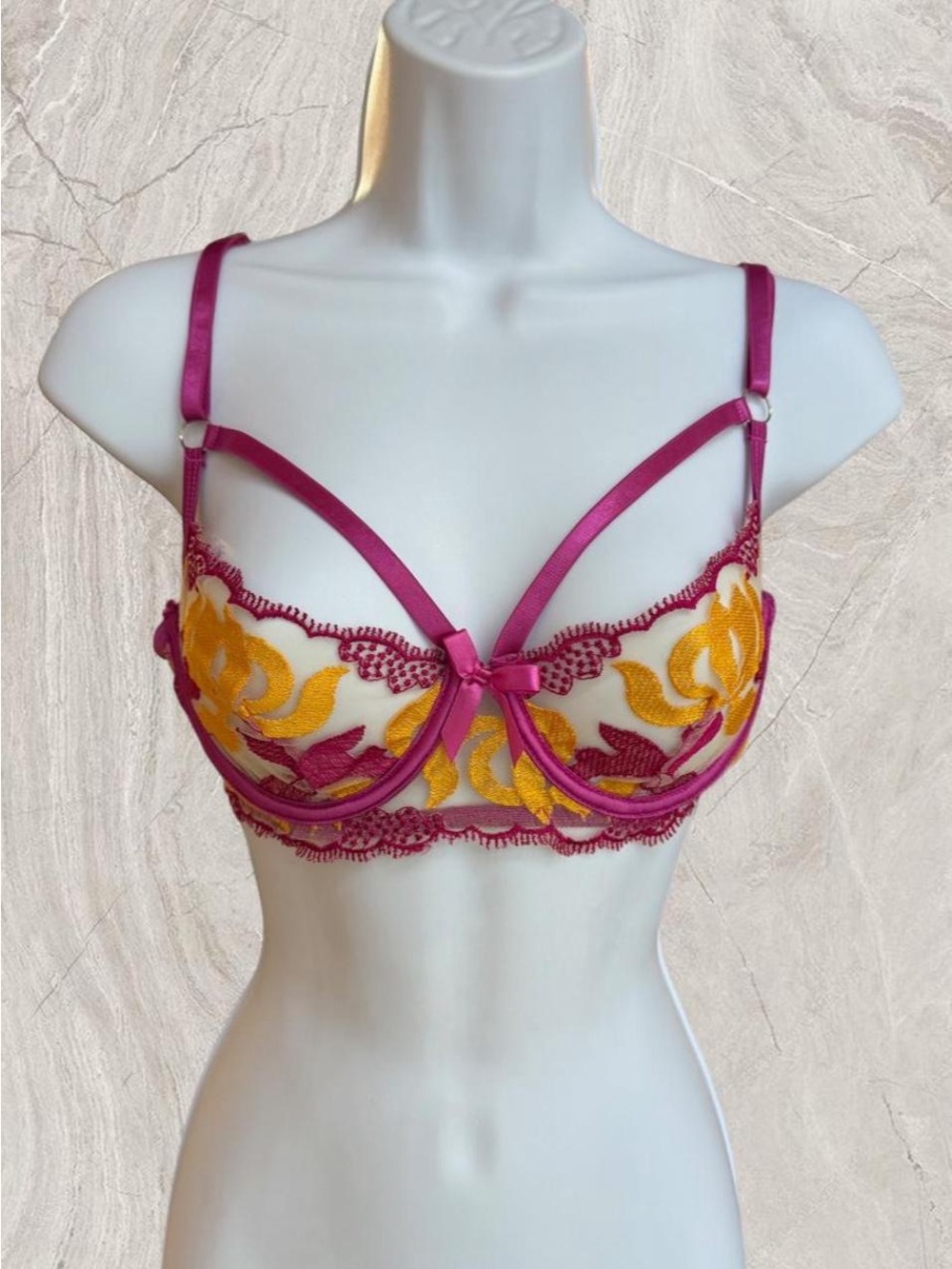 Fuchsia & Gold Embroidered Balconette Bra